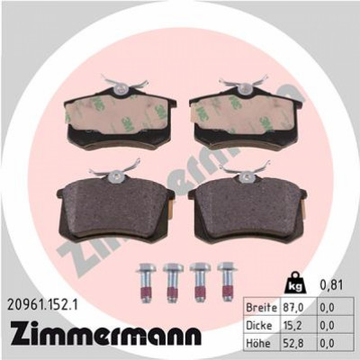 ZIMMERMANN 20961.152.1 Bremsbelagsatz, Scheibenbremse Hinterachse passt für VW main photo